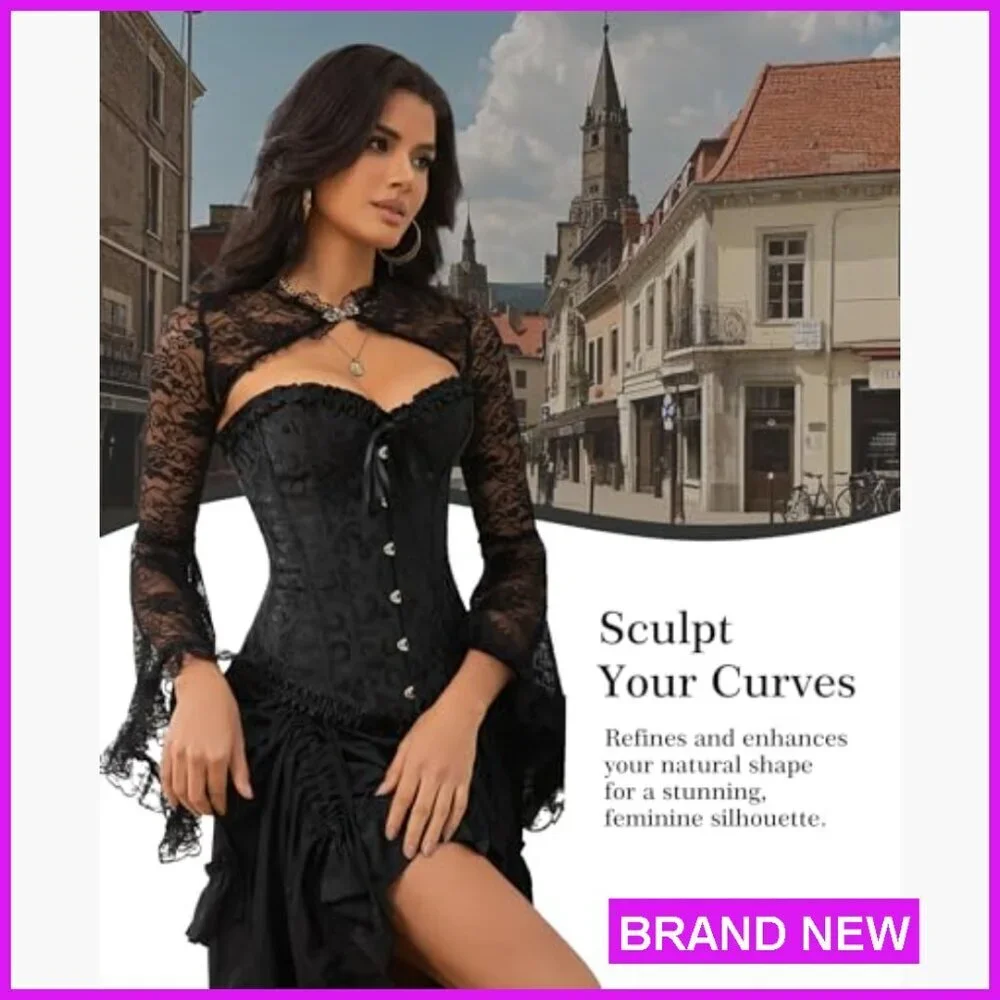 Vintage Satin Bustier Corset Top Lace Up Waist Cincher Shapewear Elegant